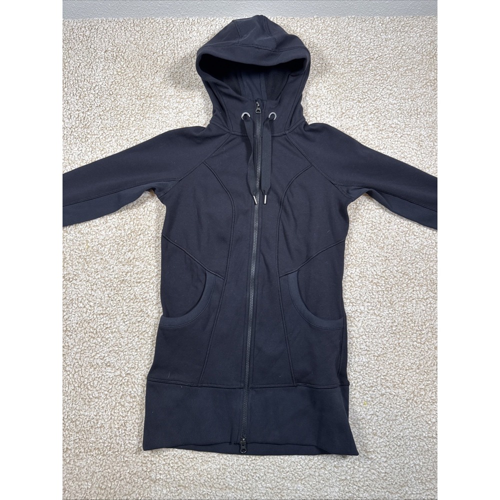 Athleta Jacket Women's Size XXS Full Zip Long Stretch Thumb Holes Black Hooded
